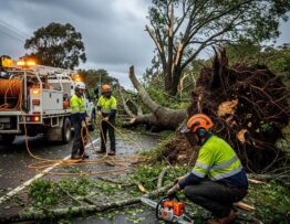 Arborists responding to storm damage with emergency tree care services