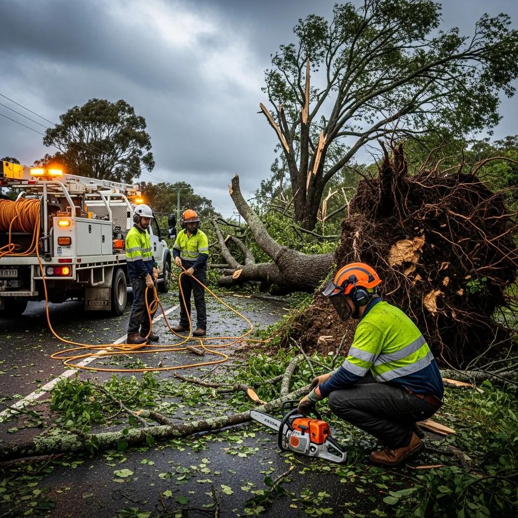 Arborists responding to storm damage with emergency tree care services