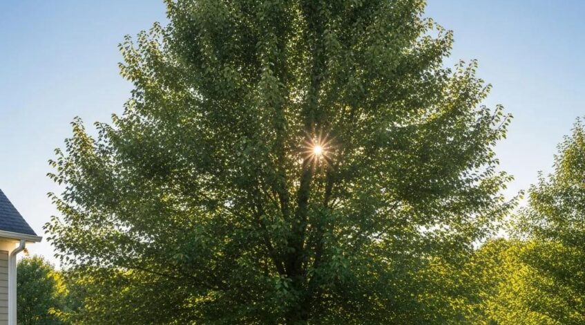 Healthy tree in a residential yard representing the importance of tree care and removal decisions